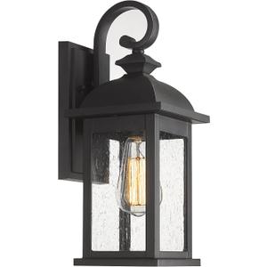 FEMILA Outdoor Wall Sconce, 14.9" Matte Black Seeded Glass Outdoor Sconce Lights, Front Porch Light Fixtures Wall Mount, Garage Lights for Patio, Entryway, Garden, E26 Base, 4FD54B BK (15")