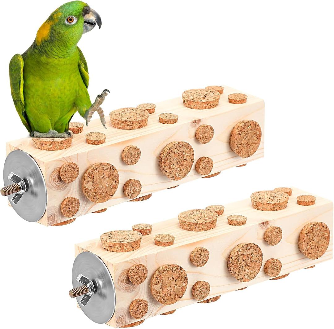 Skyygemm 2 Pieces Bird Chew Toy Wooden Foraging Toys for Birds Parrot Cork Stopper Toys Woodpecker Feeding Toy for Macaws, Small Parakeets, Conures, Budgies, Finches Conure Cockatiel