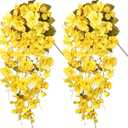 Hibiscus Fall Flowers Artificial for Outdoor Decoration, 2pcs Yellow Silk Hibiscus Trailing Vines Fake Hanging Flowers Plants Realistic UV Resistant Faux Flower for Outside Planters Patio Yard Indoor