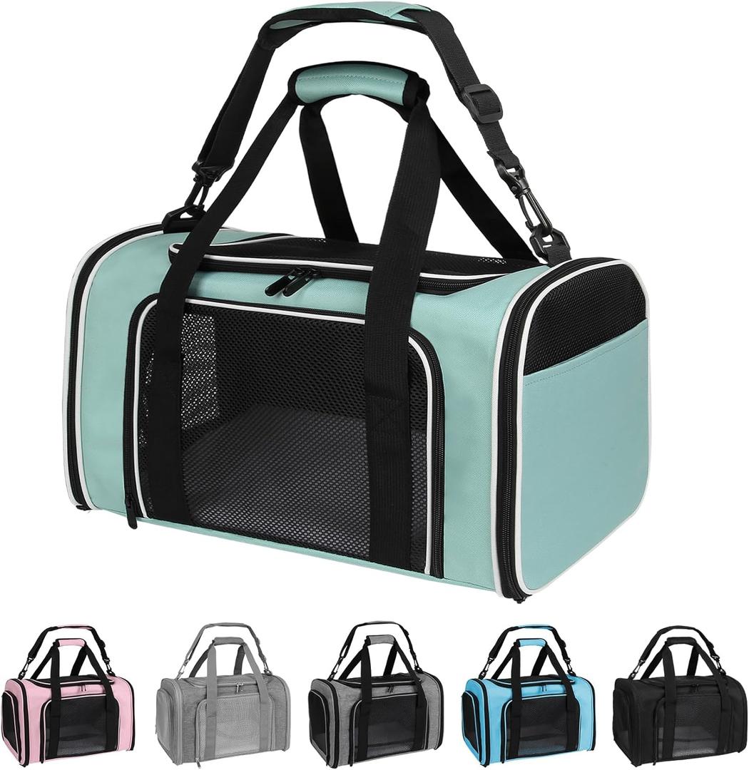 Cat Dog Carriers Soft-Sided, Pet Travel Carrier for Small Cats Dogs Under to15lbs, Soft-Solid Collapsible Carrier,(Medium,Green) (17.0"L x 11.0"W x 11.0"H)