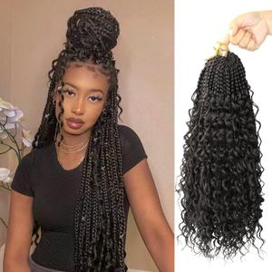 Goddess Box Braids Crochet Hair With Curly Ends 14 Inch Bohomian Box Braids Crochet Braids 8 Packs 3X Crochet Braids Synthetic Braiding Hair Extension for Black Women(14 Inch (Pack of 8), #4)