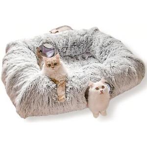 XxingSheep 4 Cave Shuttled XL Cat Tunnel Bed for Indoor Cats Peekaboo Toy Donut With Warm Mat