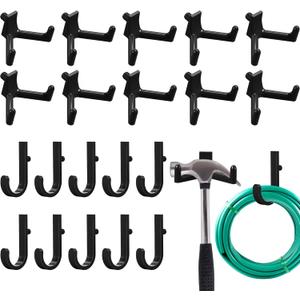 20 Pcs Storage Shed Tool Hooks Black Tool Hanger Compatible with Suncast Shed Accessories for Hanging Storage Shelves Organizer Accessories Parts Replacement Screws Brackets Ladders(J/v)