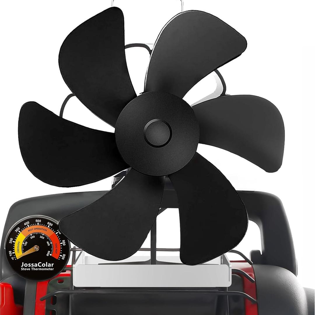 JossaColar Wood Stove Fan Heat Powered Fireplace Fan Non Electric, Thermal Fan for Buddy Heater/Wood Burning Stove/Log Burner w/Stove Accessories Thermometer