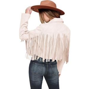 PRETTYGARDEN Women's Fringe Faux Suede Leather Jackets Fall Fashion 2026 Tassel Motorcycle Cropped Coats (Beige White)