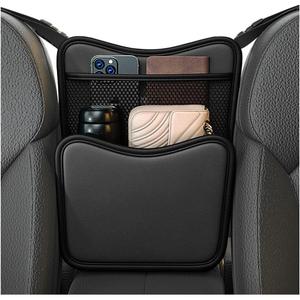 Car Organizer Storage Between Seats, Leather Car Console Hanging Storage Organizer with Mesh Pocket Tissue Box, Multi-Functional Large Capacity Headrest Holder Bag for Purse Snack (Black)