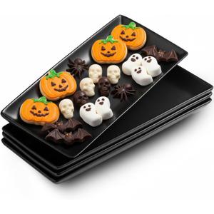 LAUCHUH Serving Platters for Entertaining Large Rectangular Serving Dinner Dish 14 Inches Plate Tray For Wedding Thanksgiving Party Food Dessert Sushi and Appetizers Set of 4, Black