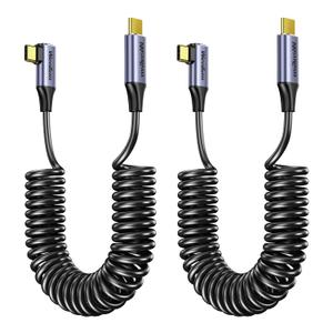 2-Pack Coiled USB C Cable for CarPlay & Android Auto, 100W/5A PD Fast Charging Type C Cable, 480Mbps Data Sync, Right Angle Design, Stable Connection for iPhone 15/16/17, Samsung Galaxy S24 S23