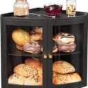 Trironsun Bamboo Corner Bread Box for Kitchen Counter with Acrylic Transparent Door Large Capacity Bread Holder Double Layer Bread Storage Container for Homemade Bread (Black)