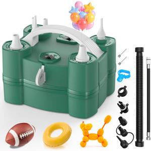 Balloon Pump 4-in-1 Electric Balloon Inflator with Triple Inflating Ports for All Balloons Air Filler Machine for Sports Balls Inflator Deflator for Inflatables (Green)