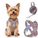 Pawaboo Small Dog Harness and Leash Set, Puppy Harness X-Frame No Pull No Choke, Dog Vest Harnesses Adjustable Sized Dogs,Soft Breathable Pet Harnesses for Walking, XS, Pink Leopard