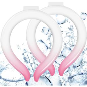 2PCS Neck Cooling Tube, Reusable Ice Neck Cooler Ring, Wearable Body Cooling Tube for Summer Hot Weather, Ice Collar for Outdoor Indoor Activities Relief for Hot Flashes (Pink)