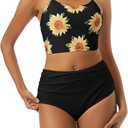 ZAFUL Women High Waisted Bikini Set Two Piece Tummy Control Wrap Swimsuit Lace Up Bathing Suit (Small, 01-black)