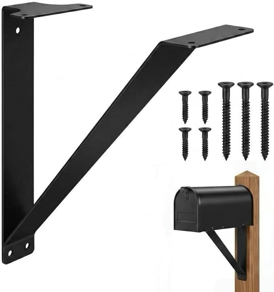 Mailbox Mounting Bracket, 13.5" Heavy Duty Stainless Steel Mailbox Bracket for Post with Hardware, Rust Resistant Mailbox Support Bracket, Black Mailbox Post Mount for Residential & Commercial Use