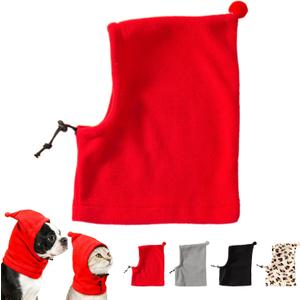 Pet Neck Warmer with Hat, Leopard Print, Adjustable Drawstring, Soft Polyester, for Dogs and Cats (Red, Medium)