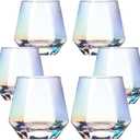 BACLIFE Hand Blown Stemless Wine Glasses Set of 6, 10 oz Crystal Red Wine Glass Premium Iridescent Diamond Shaped Drinking Glasses in Gift Box Unique Gift for Wedding, Anniversary, Mother's Day