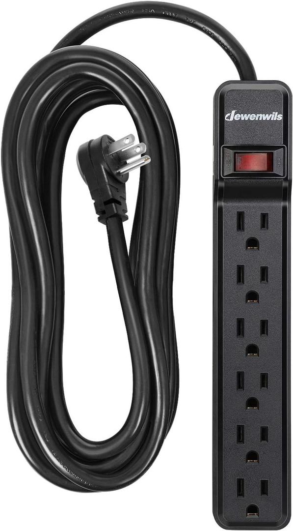 DEWENWILS 25FT Power Strip Surge Protector, 6-Outlet Strips with Low Profile Flat Plug, 15 Amp Circuit Breaker, 500 Joules, Wall Mount, UL Listed