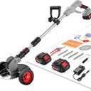 Cordless Electric Weed Wacker Battery Powered, 21v Lightweight Weed Trimmer Eater With 2 4.0Ah Battery Operated & Charger & Wheels & Shears, 3 In1 Grass Trimmer/Brush Cutter/Lawn Edger for Yard Garden