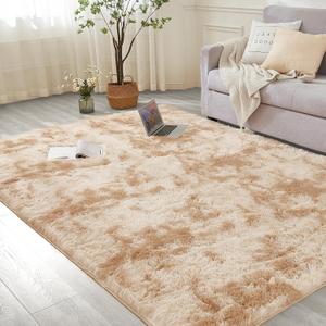 Andency 8x10 Area Rugs for Living Room, Non-Slip Fluffy Soft Large Shag Bedroom Carpet, Tie-Dyed Beige Big Indoor Thick Nursery Rug for Kids Dorm Home Decor Aesthetic