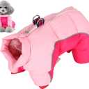 Dog Winter Coat with Back Zipper and D Ring, Windproof Waterproof Warm Pet Jacket, 4 Legs Full Coverage Pink Dog Clothes for Small Dogs (#10)