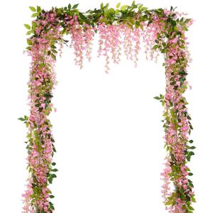 Lvydec Wisteria Artificial Flowers Garland, 4 Pcs Total 28.8ft Artificial Wisteria Vine Silk Hanging Flower for Home Garden Outdoor Ceremony Wedding Arch Floral Decor (Pink)