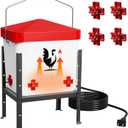 Heated Chicken Waterer, 1.9 Gallon PoultryWater Heater for Winter with 4 Horizontal Nipples, Thermostatically Controlled, 3 Adjustable Heights, Anti-Freezing Watering System for Coop Accessorie