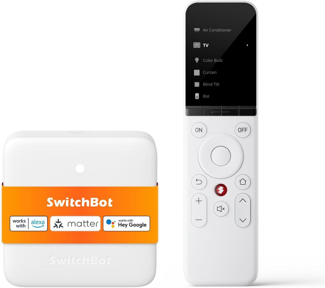 SwitchBot Universal Remote Control with Hub Mini Matter Enabled, Multi-use Smart Remote with Customize App, Control 25 IR/Bluetooth Devices and 10 Scenes, Compatible with TV/AC/SwitchBot BLE Devices (White)