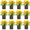 Lyrow 12 Pcs Sunflower Decor Potted Artificial Sunflowers for Decoration Rustic Sunflower Plant Yellow Faux Flower in Pots for Home Bathroom Kitchen Living Room Shelf Table Centerpiece Wedding Party