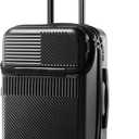 UrbanExplorer 20 Inch Carry-On Luggage with Front Opening, Cup Holder & USB Port, Lightweight ABS+PC Hardshell Spinner Suitcase, Airline Approved, 360 Wheels, Black