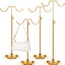 LOSYHU 4 Pcs Purse Display Stand Adjustable Height Handbag Display Stand Metal Handbag Stand Holder Double Hook Purse Holder Stand for Home Store Boutique Counter, Gold