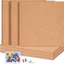 6 Pack Self-Adhesive Square Cork Boards for Wall with 100 Push Pins for Bulletin Boards Cork Wall Home School Office Decorative12"x12"x1/4"
