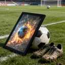 Framed Exploding Soccer Ball Wall Art, Fire and Ice Sports Wall Decor, Dynamic Soccer Poster Artwork, Minimalist Modern Football Canvas Prints for Boys Bedroom Bar, 16"L x 24"W