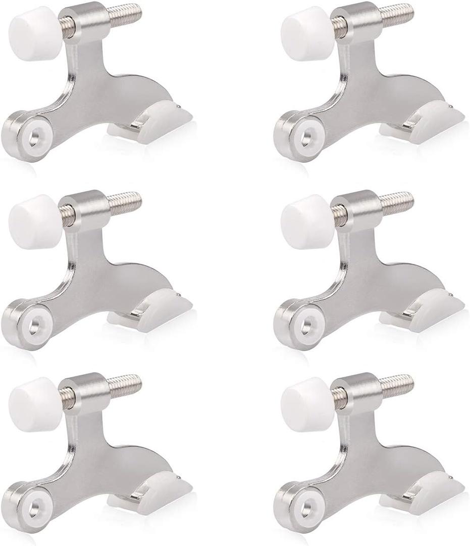 HOMOTEK 6 Pack Hinge Pin Satin Nickel Door Stopper,Adjustable Deluxe Heavy Duty Door Stopper 2-1/2"x1-3/4",with White Rubber Bumper Tips