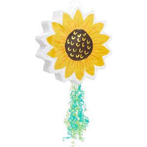 Sparkle and Bash Pull String Sunflower Pinata - Small, 13 x 3 In, Yellow - Floral Party Pinata for Sunshine Baby Shower & Birthday Party Decoration