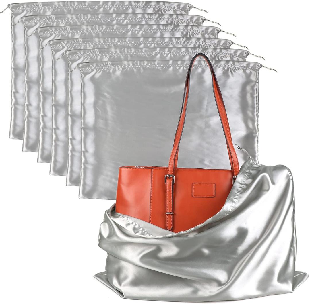 PlasMaller Dust Cover Storage Bags Silk Cloth with Drawstring Pouch For Handbags Purses Pocketbooks Shoes Boots Set of 6, Silver (23.6 x 19.6 in)