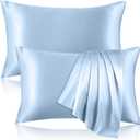 2 Pack 100% Pure Silk Pillowcase for Hair and Skin, Both Sides Mulberry Silk Pillowcases with Hidden Zipper, Cooling Pillowcase 19 Momme, 600 Thread Silk Pillow Cases Standard Size, Light Blue