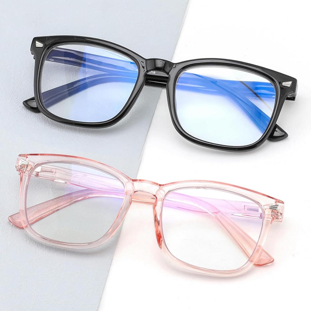 2 Pack Superb Durable Lightweight Progressive Multifocus Reading Glasses Women Men, TR90 Frame Spring Hinge Anti-Blue Light Multifocal Readers Retro No-Line Multifocal Comfort Eyeglasses, 2.5x (Progressive 3+2 Spring Hinge & Top is Not 0 (3 Ft Range) - Black and Pink)