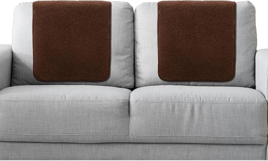 Frienda 2 Pieces Recliner Headrest Covers Sofa Headrest Protector Sherpa for Recliner Chair Couch Furniture Non Slip for Living Room(Coffee)