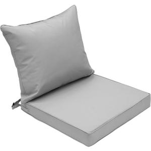 Patio Seat and Back Cushion Set Outdoor Deep Seat Cushion 24"x24"x3" Replacement Chair Cushion for Dining Arm Chairs, Wicker Chairs and Garden Furniture Decoration, Light Grey