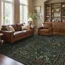 Bavni Floral Dark Green Area Rugs 8x10, Vintage Boho Carpet Machine Washable, Non Slip Soft Low Pile Thin Rug for Bedroom, Living Room, Dining Room, Nursery