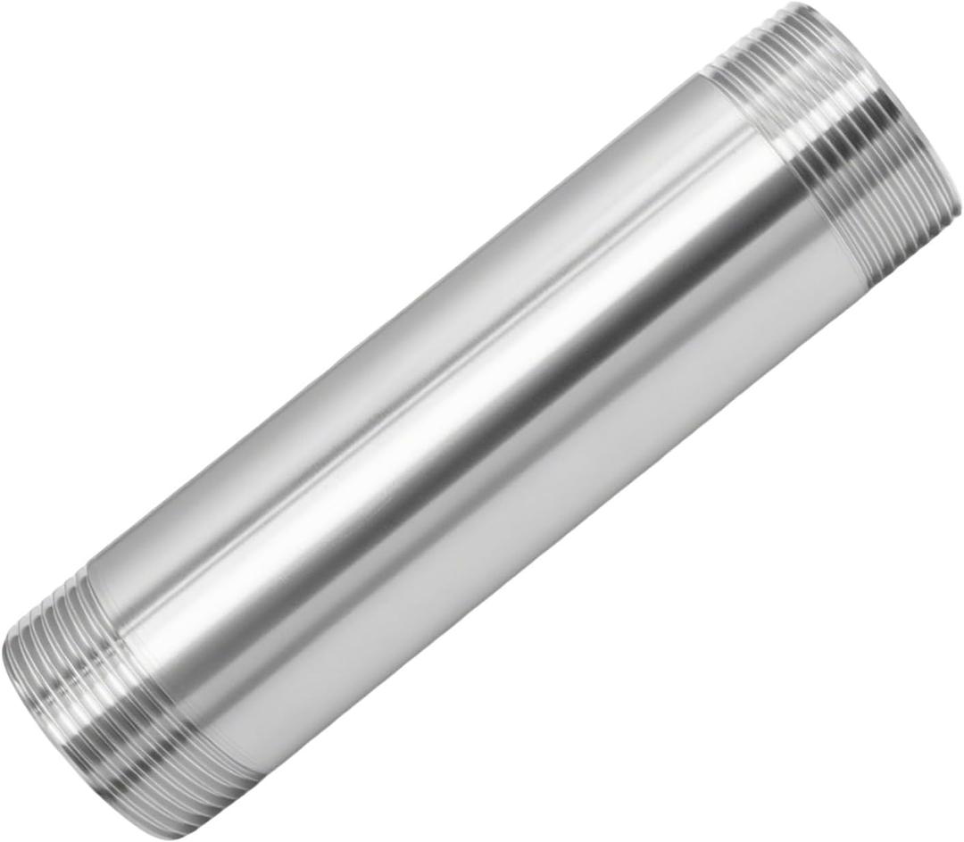 304 Stainless Steel SCH40 Nipple Pipe Fitting, 2" NPT x 2" NPT Male Thread, 6" Long Coupling Connector, 1pc