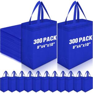 Windyun 300 Pcs Reusable Tote Bag Bulk 8 x 4 x 10 Inch Non Woven Shopping Bag with Handle Reusable Grocery Gift Tote (Royal Blue)