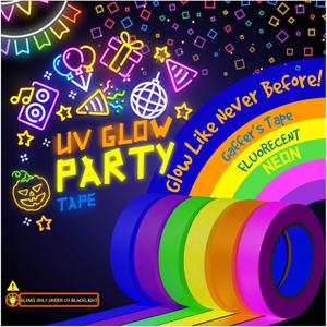 D-Xam 6-Pack Neon Gaffer Tape - 0.6 or 1 inch UV Blacklight Reactive Glow in The Dark Tape, Best for Parties, Dance Floors, Theaters & DIY Projects - 6 Vibrant Colors