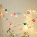 9.85FT Unicorn String Lights Cute Pom Poms Fairy LED String Lights Battery Operated with Timer Decor Lights for Kids Bedroom Birthday Party Kids Playhouse Wedding Valentine's Day Christmas Decorations