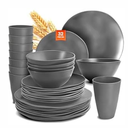 Teivio 32-Piece Kitchen Plastic Wheat Straw Dinnerware Set, Service for 8, Dinner Plates, Dessert Plate, Cereal Bowls, Cups, Unbreakable Colorful Plastic Outdoor Camping Dishes, Autumn Blue