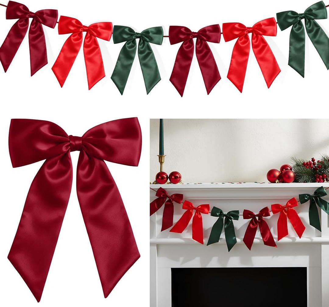 Boao Satin Bow Garland Banner 6.6ft Hanging Party Decorations for Christmas Decor Coquette Birthday Party, Baby Shower, Birthday, Bridal Shower Wedding Nursery Holiday Photo Backdrop(Burgundy Green)