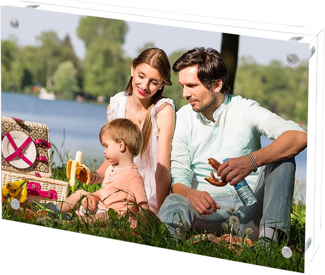 3 x Acrylic Picture Frame 3x5, Double Sided Photo Frames for Refrigerator with Magnetic Corners, Transparent Acrylic Frame for Desk or Tabletop Display Family,Wedding, Baby Pictures, (1 Pack)