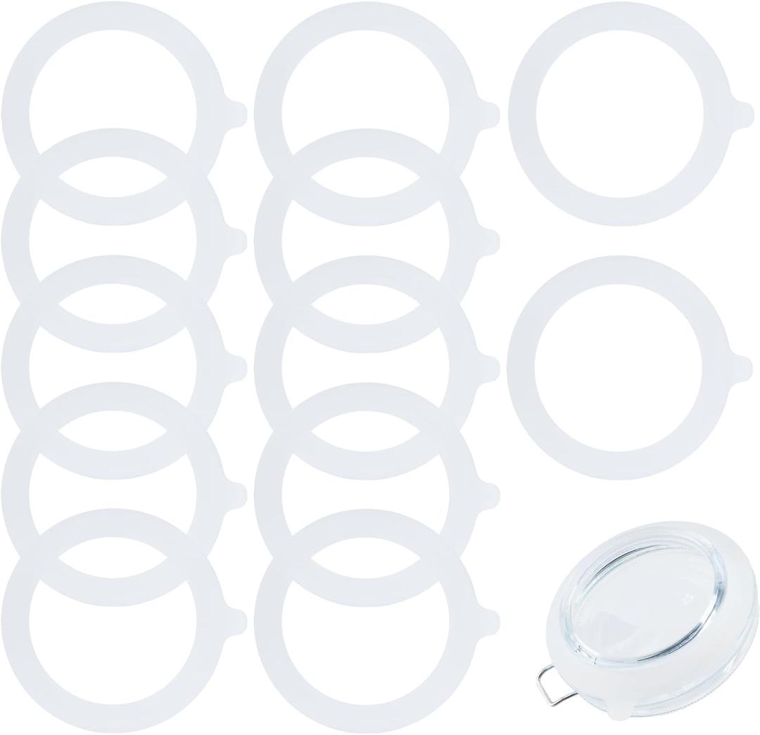 12 Pieces Rubber Seals for Glass Jars, Airtight and Leakproof Silicone Replacement Gasket Sealing Rings for Mason Jars, Elastic and Fits Most Sizes (White)