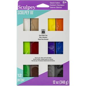 Sculpey III 12 Bright Colors of Polymer Oven-Bake Clay, Non Toxic 12 oz., great for modeling, sculpting, holiday, DIY & school projects.Great for kids & beginners, Multicolor, S3 VMB-6