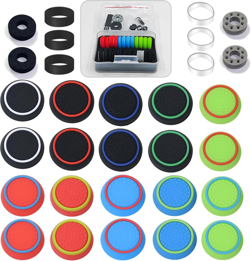 3 x 30 Pieces Controller Thumb Grips for PS5/4,Controller Thumb Caps for Xbox,Joystick Stick Grip for Switch1/2 Pro Controller,Precision Rings&Thumb caps Set(Red&Blue&Green) A&D